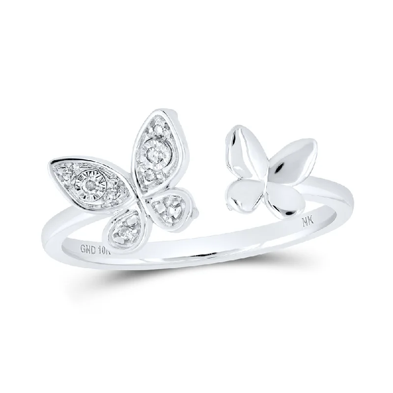 10kt White Gold Womens Round Diamond Butterfly Ring .03 Cttw