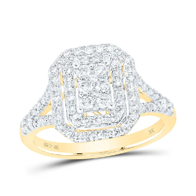 10kt Yellow Gold Womens Round Diamond Octagon Ring 3/4 Cttw