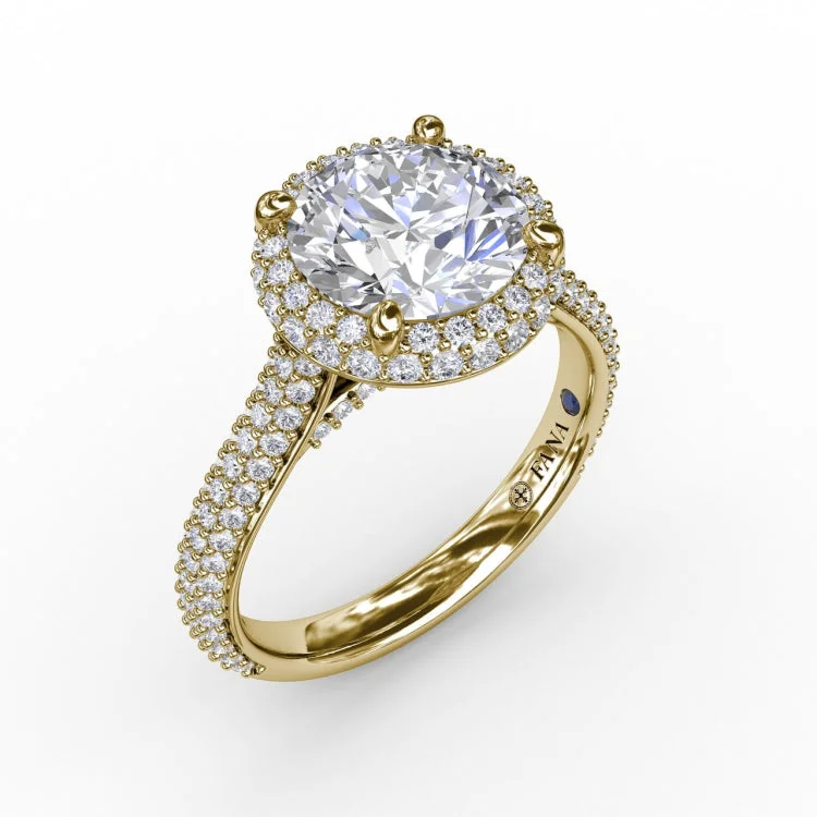 Seamless PavÃ© Diamond Double Halo Engagement Ring