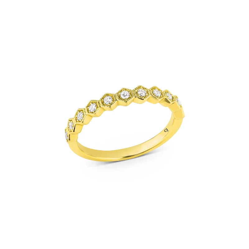 14kt Yellow Gold Diamond Halfway Hexagonal Band