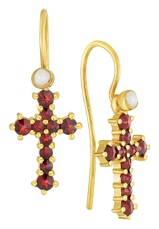 Czech Republic Garnet Cross Earrings