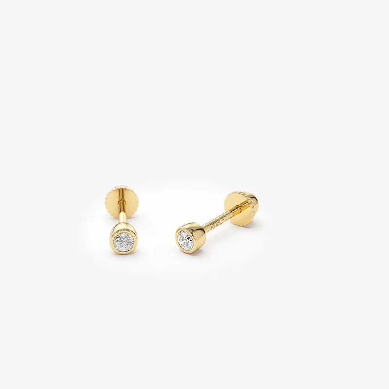 14k Bezel Setting Diamond Stud Piercing