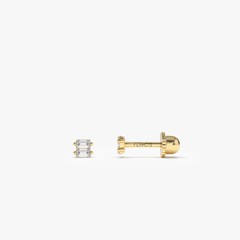 14k Double Baguette Diamond Helix Piercing