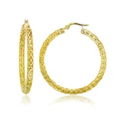 14KT Yellow Gold 3X35MM Filigree Hoop Earrings