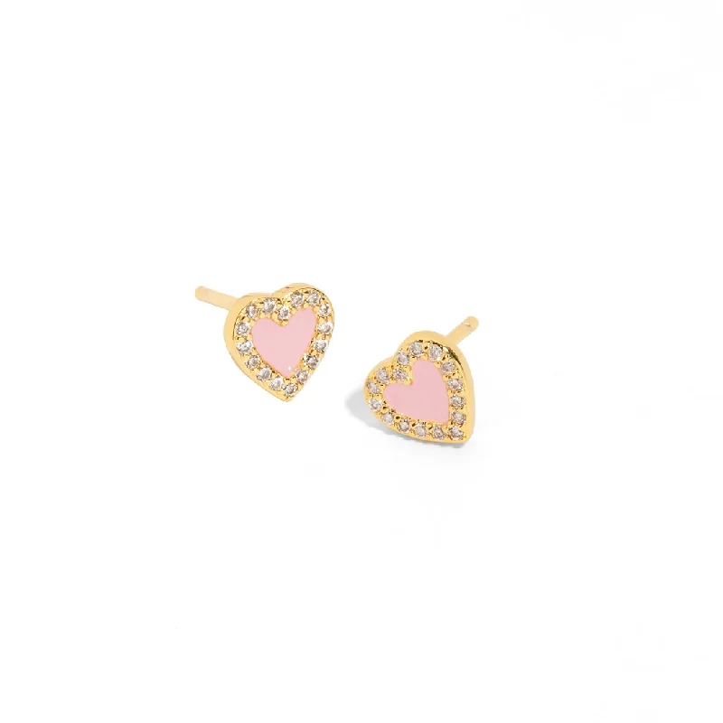 GLITTER PINK HEART STUDS