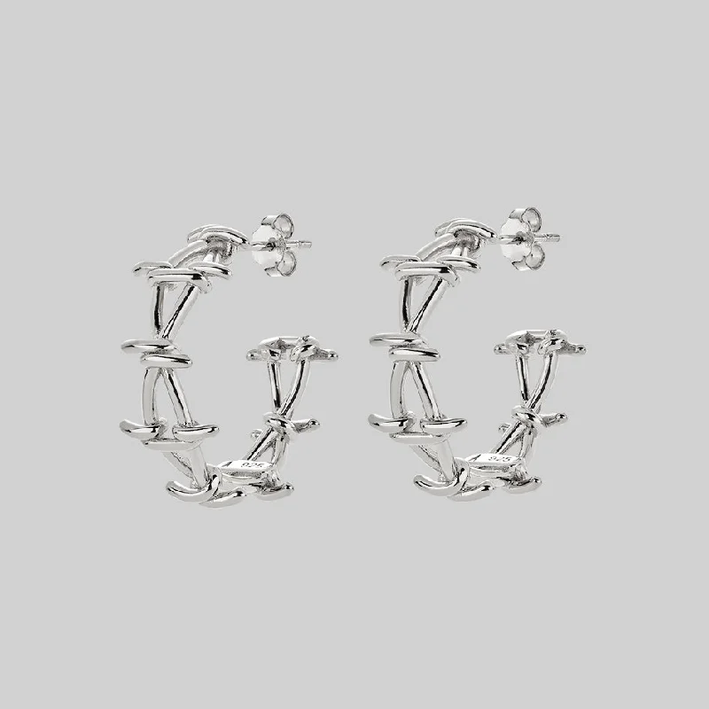 BEYOND. Barbed Wire Hoop Earrings - Silver