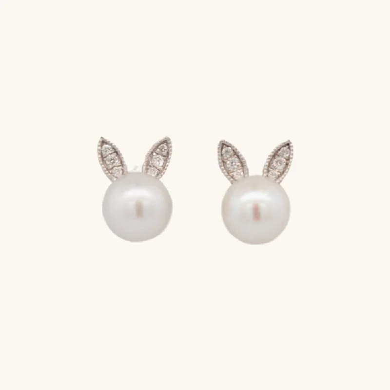 Diamond and Pearl Bunny Stud Earrings