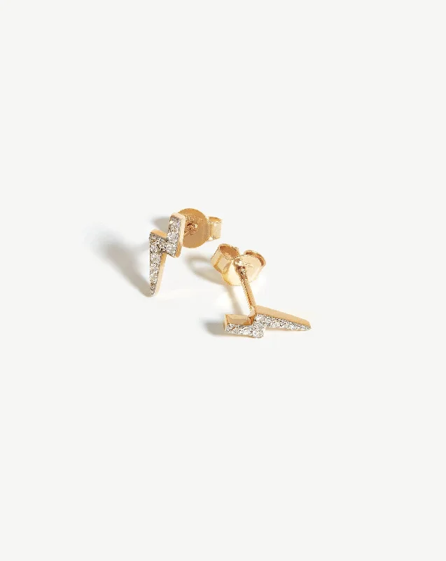 Fine Diamond Lightning Stud Earrings | 14ct Solid Gold/Diamond