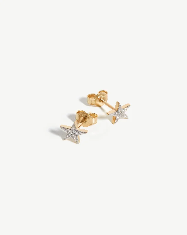 Fine Diamond Small Star Stud Earrings | 14ct Solid Gold/Diamond