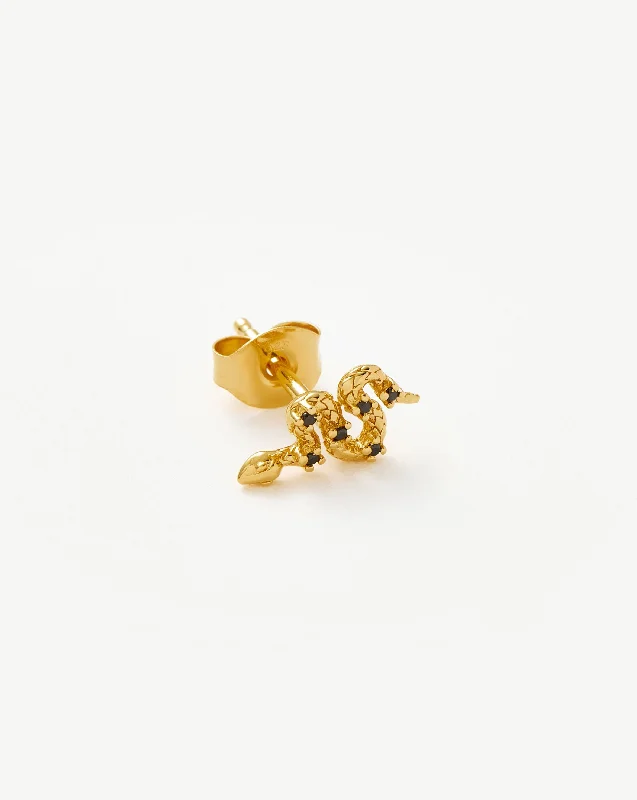 Harris Reed Serpent Single Stud Earring | 18ct Gold Vermeil/Black Onyx