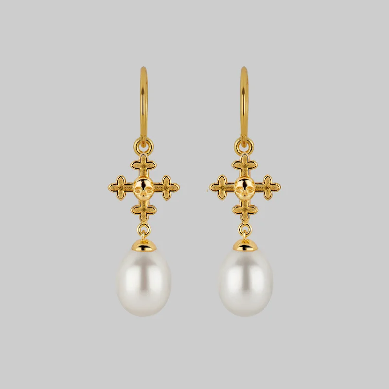 OPHELIA. Medieval Cross Hoop Earrings - Gold