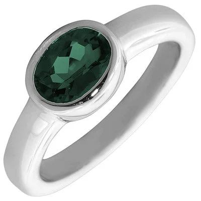 Oval Green Tourmaline Bezel Ring in Sterling Silver