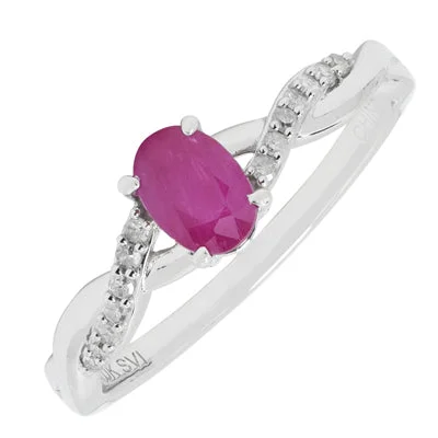 Oval Ruby Ring in 10kt White Gold with Diamonds (1/10ct tw)