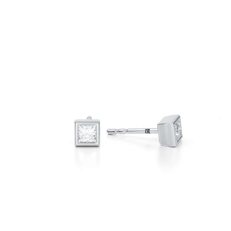 Princess Cut Bezel Stud Lab Grown Diamond Earrings