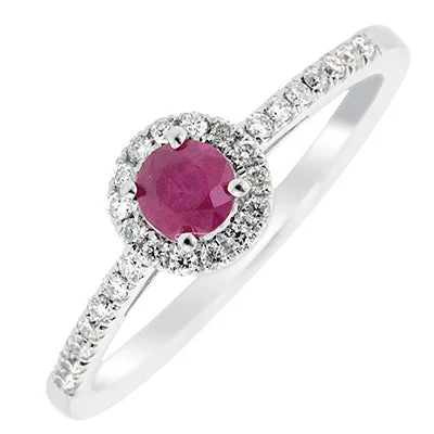 Ruby Halo Ring in 14kt White Gold with Diamonds (1/7ct tw)