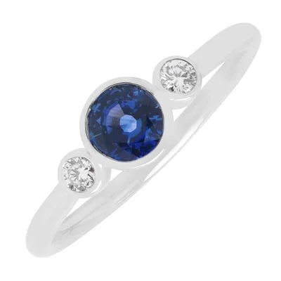 Sapphire Bezel Ring in 18kt White Gold with Diamonds (1/10ct tw)