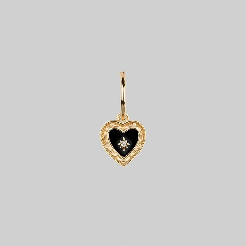 SOLEMN. Black Enamel Heart Hoop Earrings - Gold