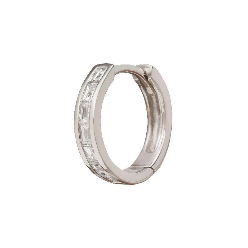 Half Baguette Huggie 9.5mm - White Gold