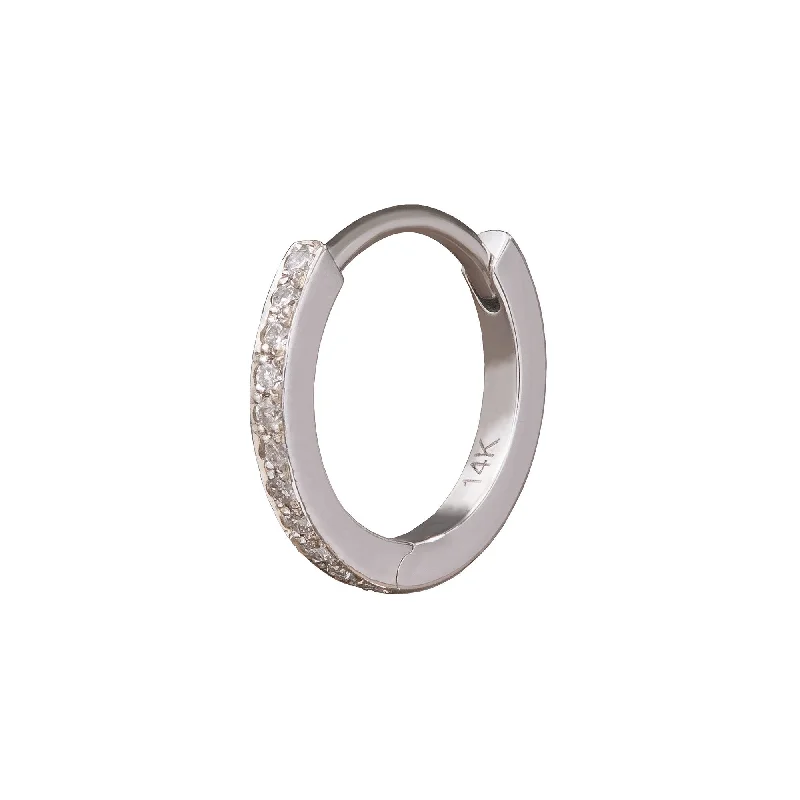 Half Paved Huggie 9.5mm - White Gold