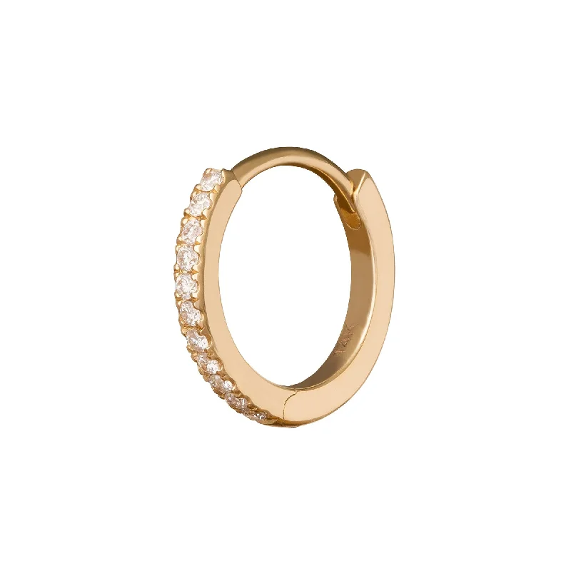 Half Paved Huggie 9.5mm - Yellow Gold