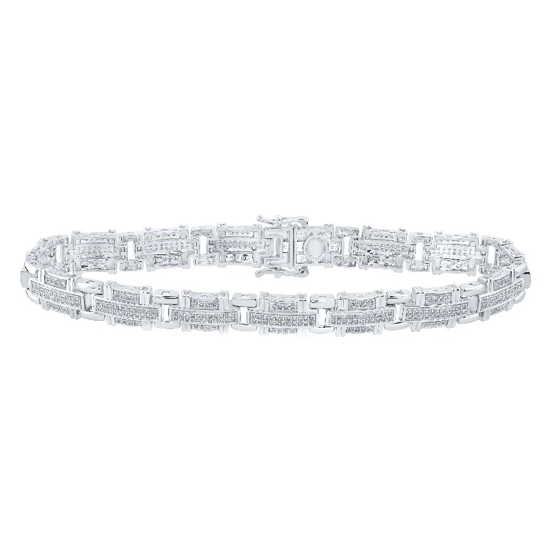 10kt White Gold Mens Round Diamond Link Bracelet 1-1/4 Cttw