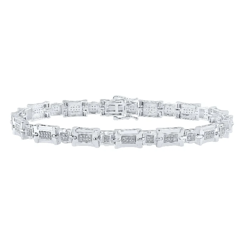 10kt White Gold Mens Round Diamond Link Bracelet 1/2 Cttw