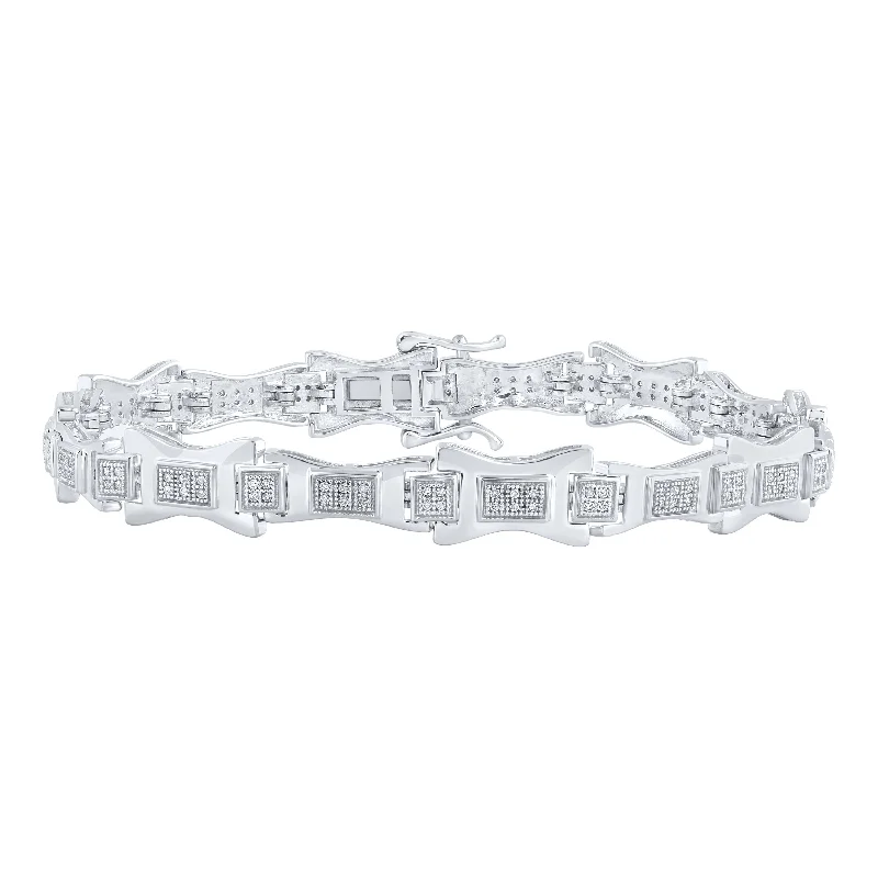 10kt White Gold Mens Round Diamond Link Bracelet 1/2 Cttw