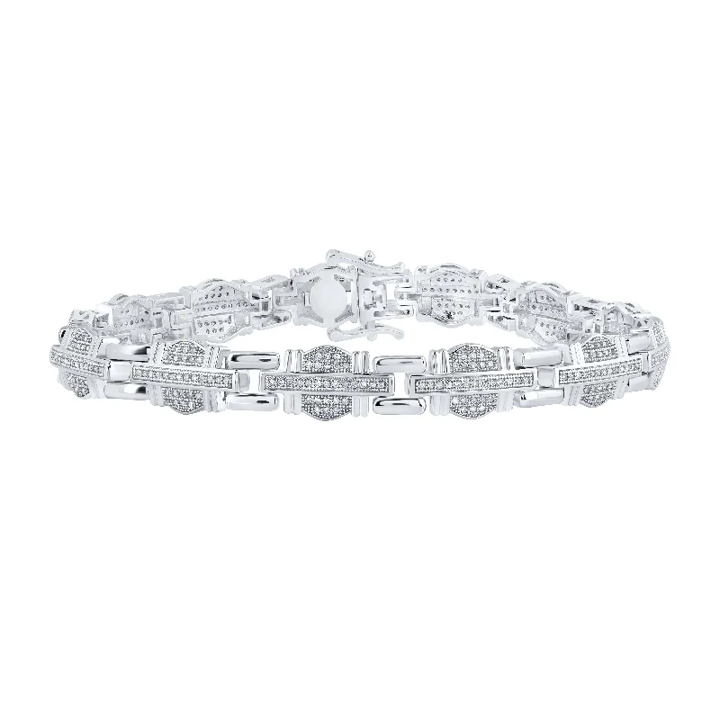 10kt White Gold Mens Round Diamond Link Bracelet 1 Cttw