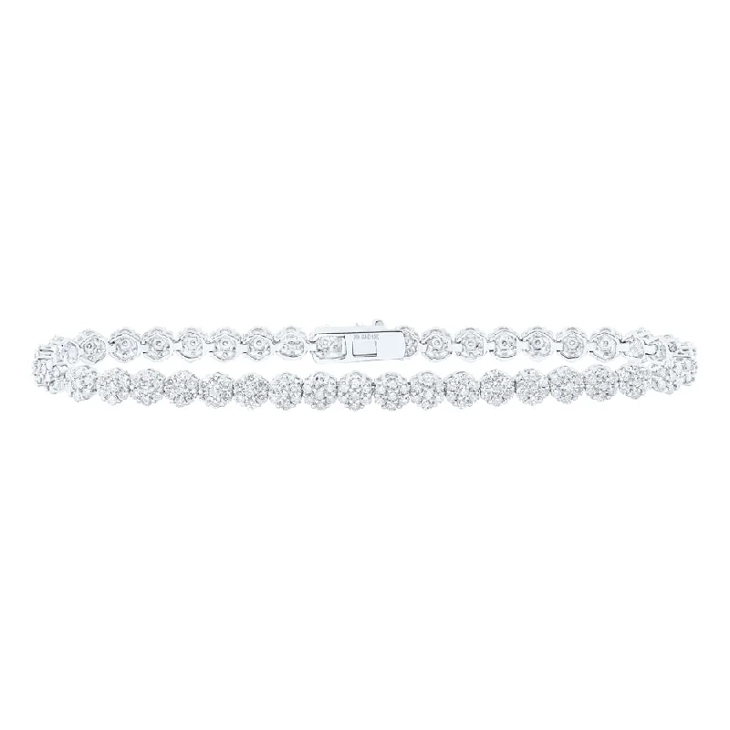 10kt White Gold Womens Round Diamond Cluster Link Fashion Bracelet 3-1/5 Cttw