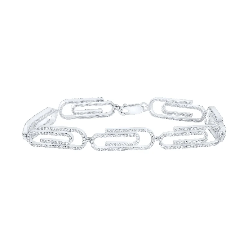 10kt White Gold Womens Round Diamond Paper Clip Bracelet 3-1/3 Cttw