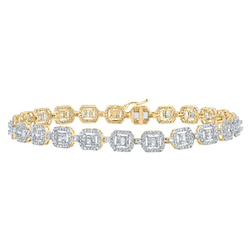 10kt Yellow Gold Mens Baguette Diamond Square Link Bracelet 4 Cttw