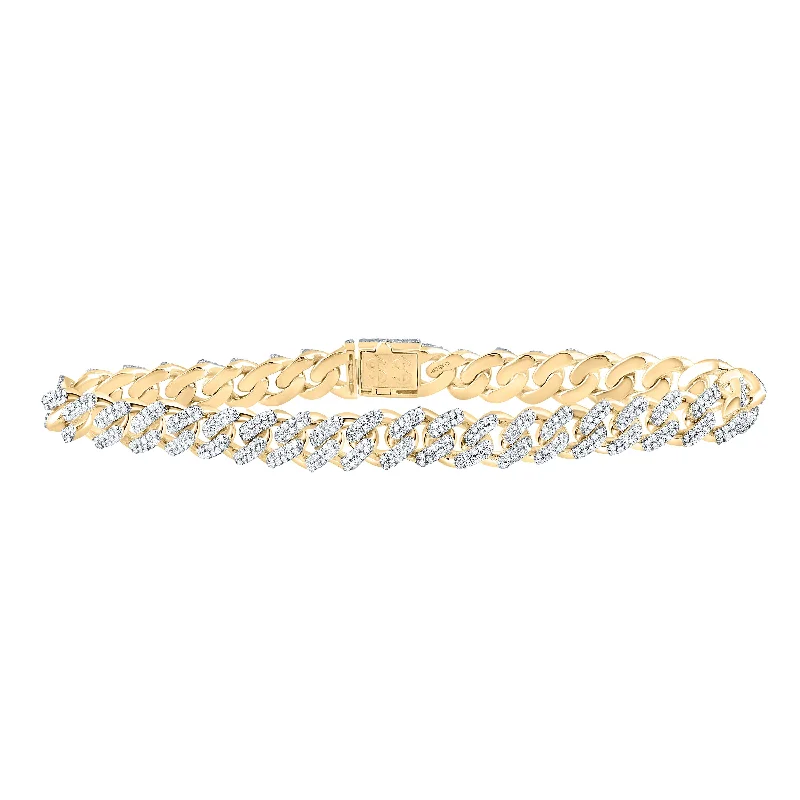 10kt Yellow Gold Mens Round Diamond Cuban Link Bracelet 3-3/4 Cttw