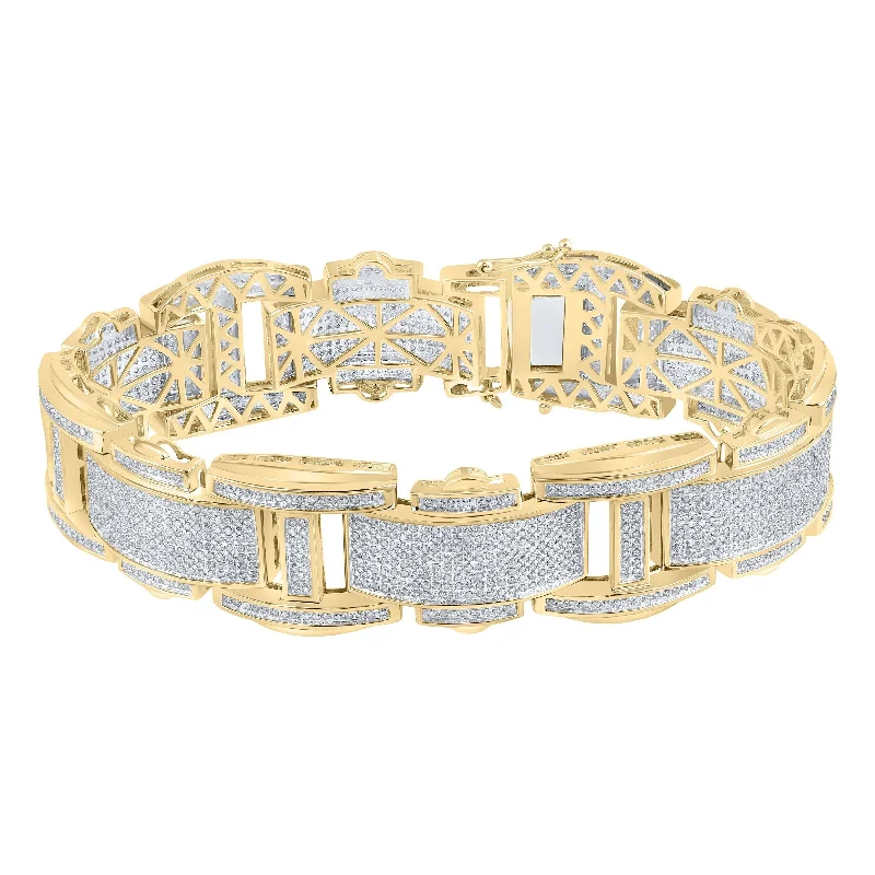 10kt Yellow Gold Mens Round Diamond Link Bracelet 4-1/2 Cttw