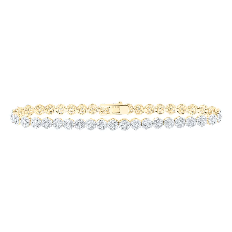 10kt Yellow Gold Womens Round Diamond Cluster Link Fashion Bracelet 3-1/5 Cttw