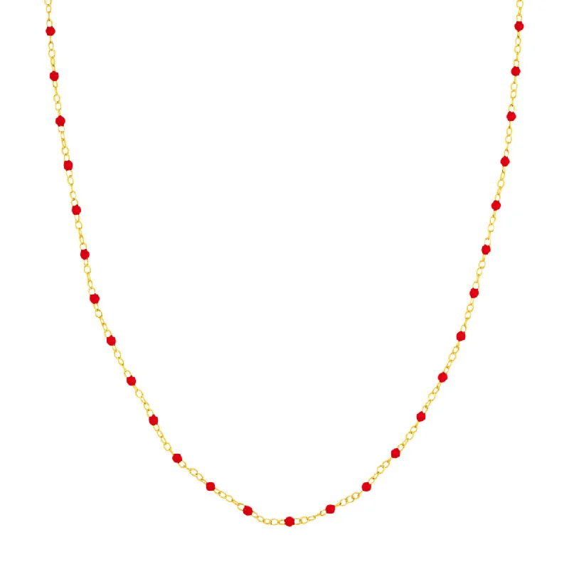 14k Red Enamel Bead Piatto Chain, 10"