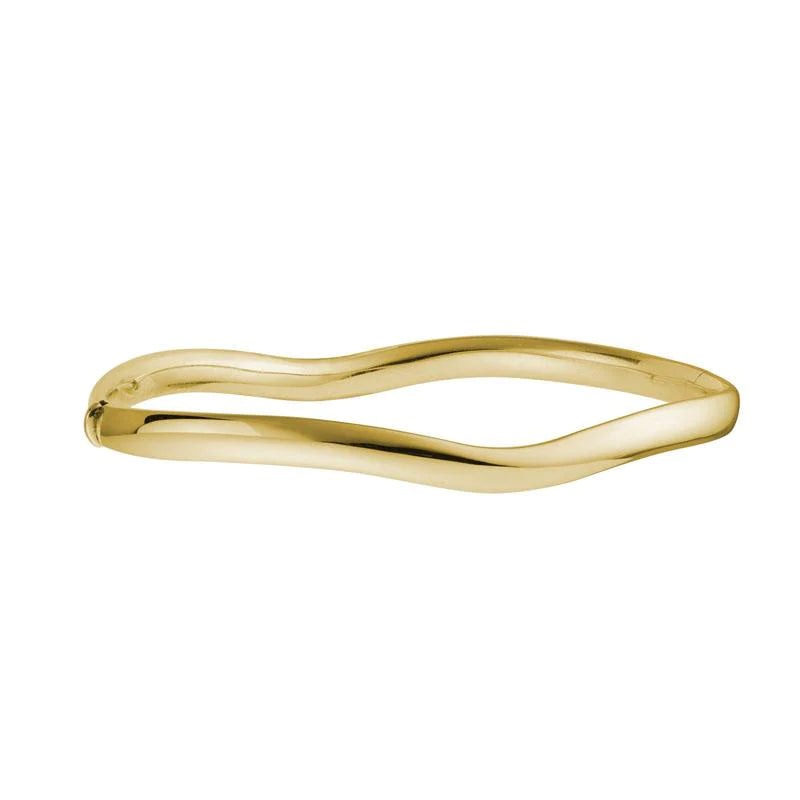 14K Yellow Gold Wave Hinged Bangle Bracelet