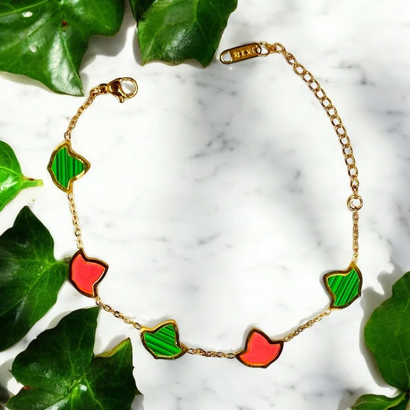 AKA Ivy Leaf Pink and Green Gold Bracelet