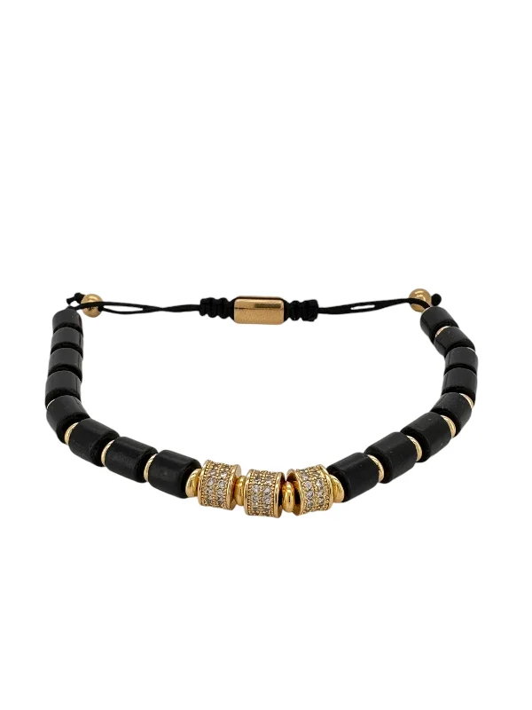 Black and Gold Cylinder Macrame Bracelet