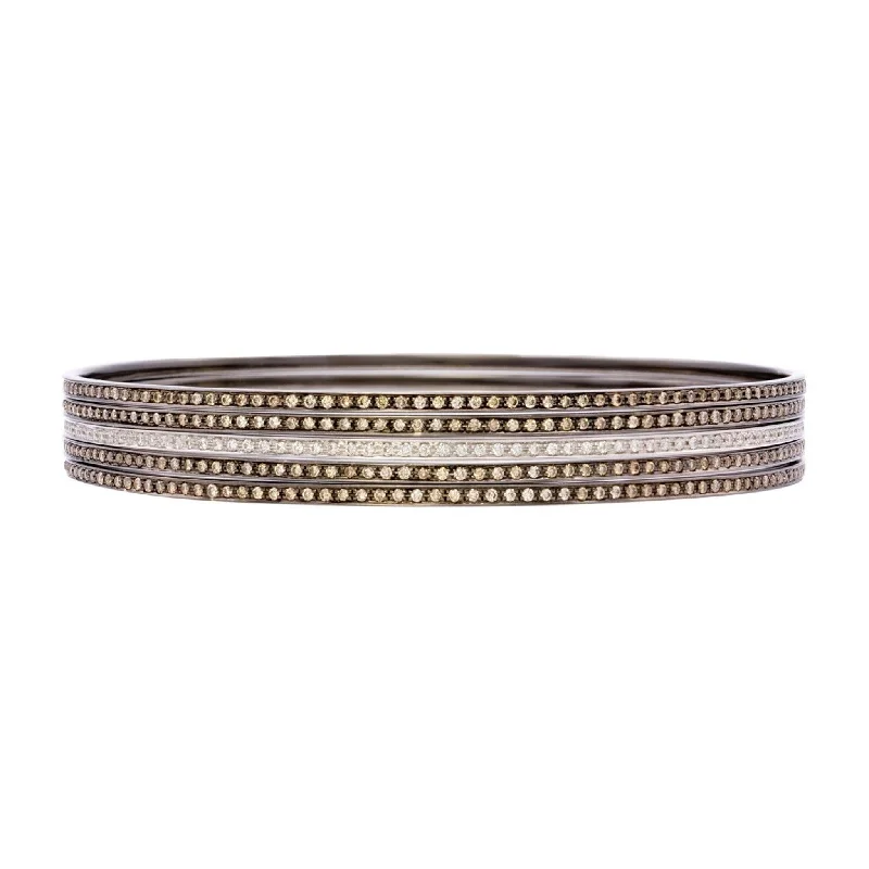 Contemporary 18KT White & Blackened Gold Diamond Bangle Bracelets