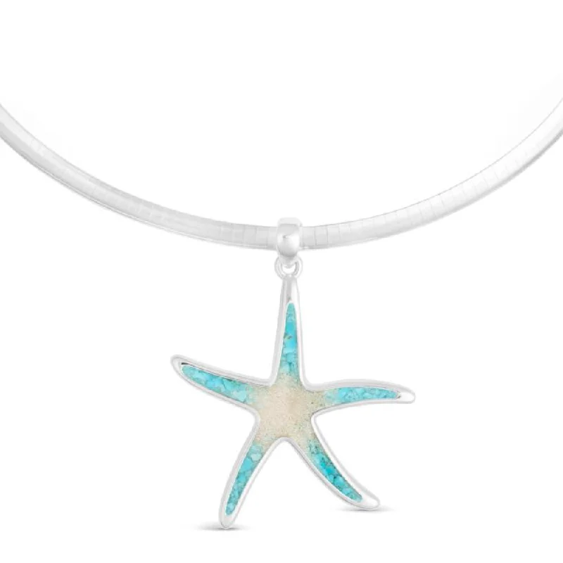 Dune Jewelry Sterling Silver Omega Chain Turquoise Gradient Starfish Pendant Necklace - Ocean City