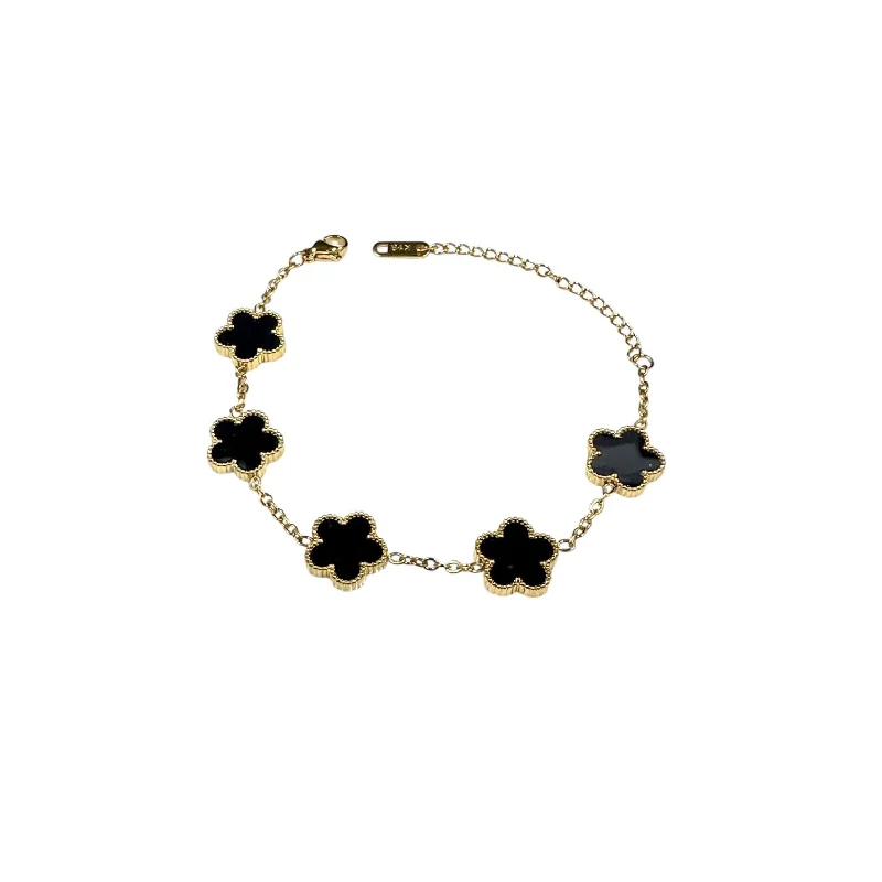 Kaitlin Black Flower Clover Gold Bracelet