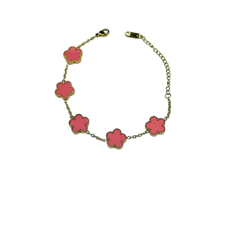 Kaitlin Flower Clover Pink Gold Bracelet