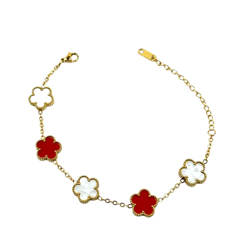 Kaitlin Flower Clover Red and White Bracelet