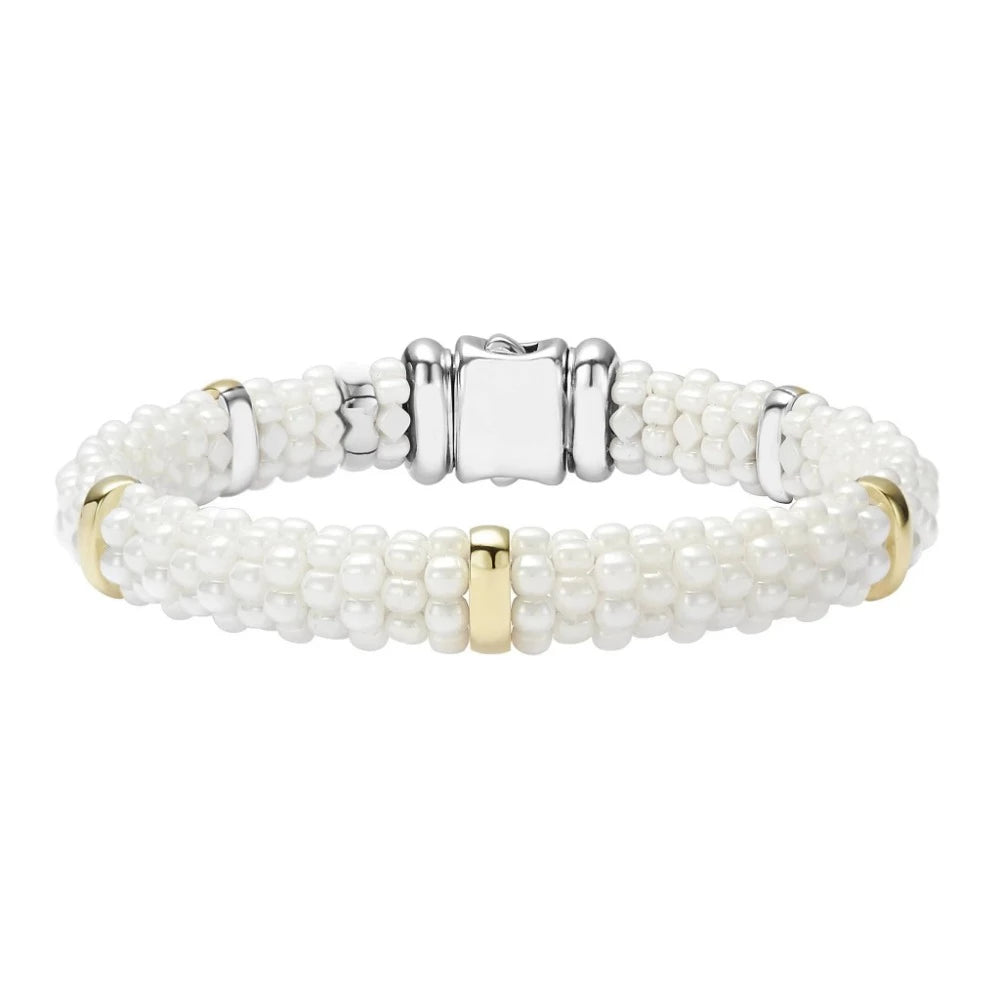 Lagos White Caviar Gold Station Ceramic Bracelet