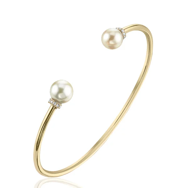 Pearl Cuff Bangle with Diamond Accents