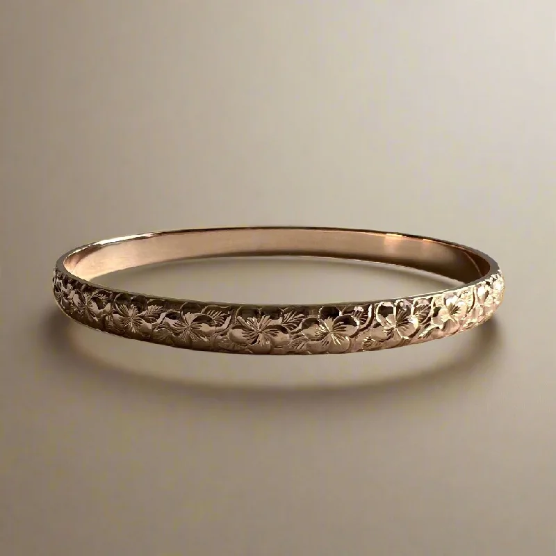 Plumeria w/ Leaves 6mm Bangle Bracelet in 14K Pink Gold