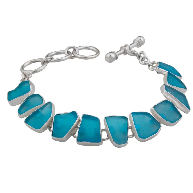 Sterling Silver Aqua Recycled Glass Bracelet