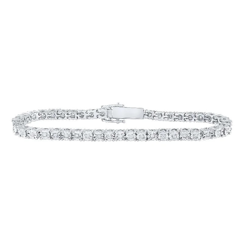 Sterling Silver Womens Round Diamond Fashion Bracelet 1 Cttw