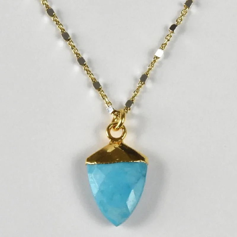 Turquoise Shield Necklace with Vermeil Chain