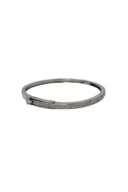 V562 The Woods Silver Oval Bangle with 2 Diamond Rows